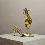 V-Logo Gold Slingback 80mm