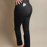 Black V-Logo Pocket Stretch Flare Jeans