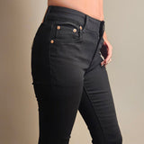 Black V-Logo Pocket Stretch Flare Jeans