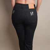 Black V-Logo Pocket Stretch Flare Jeans