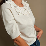 Flower Embrioded Front-Button Cardigan