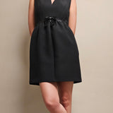 Black Wool & Silk Dress with Sequin Bow