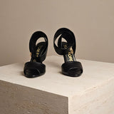 Black Leather Ankle-Wrap Sandal