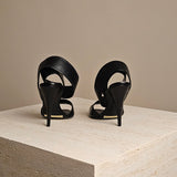 Black Leather Ankle-Wrap Sandal
