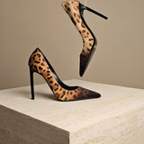 Leopard Print Leather Pump Brown