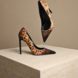 Leopard Print Leather Pump Brown