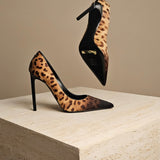 Leopard Print Leather Pump Brown
