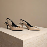 TF Logo-Plaque Croc Slingback Pump Latte Leather