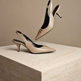 TF Logo-Plaque Croc Slingback Pump Latte Leather