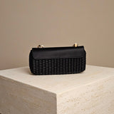 001 Chain Shoulder Bag Black Gold Satin/Leather