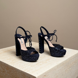Blue Suede Crystal Embellished Platform Sandal