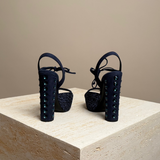 Blue Suede Crystal Embellished Platform Sandal