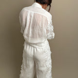 Halliday Lace-Trimmed Ramie Shirt & Wide-Leg Pants Set
