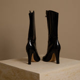 Rebelle Front Zip Patent Mid High Boots