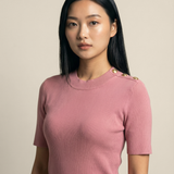 Shoulder Button Mid-Sleeve Top