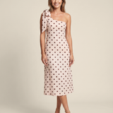 One Shoulder Polka-dot Midi Dress