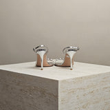 Crystal-embellished PVC and Metallic Leather Slingback Sandals