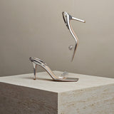 Crystal-embellished PVC and Metallic Leather Slingback Sandals