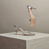 Crystal-embellished PVC and Metallic Leather Slingback Sandals