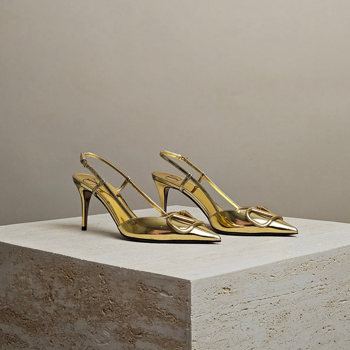 Valentino Garavani  V-Logo Gold Slingback 80mm