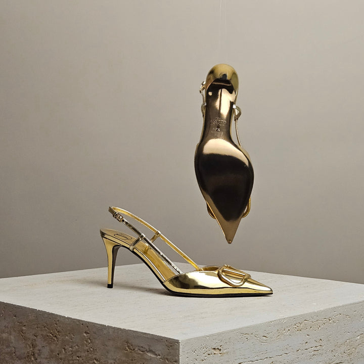 Valentino Garavani  V-Logo Gold Slingback 80mm