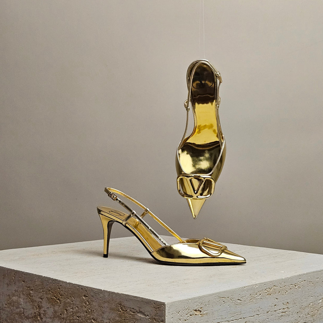 Valentino Garavani  V-Logo Gold Slingback 80mm