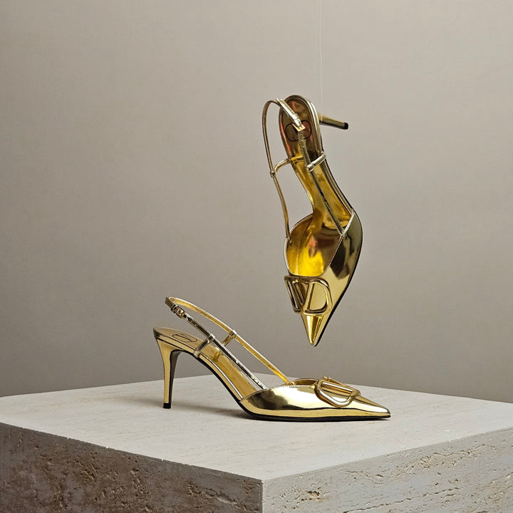 Valentino Garavani  V-Logo Gold Slingback 80mm