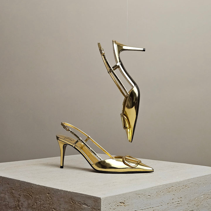 Valentino Garavani  V-Logo Gold Slingback 80mm