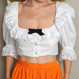 Embroidery Cropped Blouse