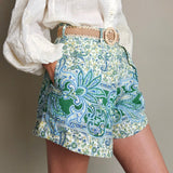 Green linen Painsley Ottie Tuck shorts