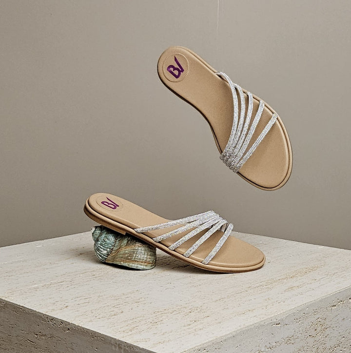 Bettina Vermillon Stella Honey Crystal Flat Sandal