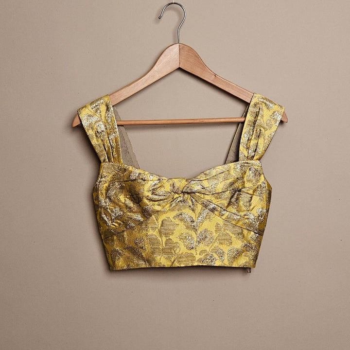 Prada Yellow Metallic Floral Jacquard Crop Top