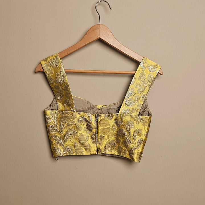 Prada Yellow Metallic Floral Jacquard Crop Top