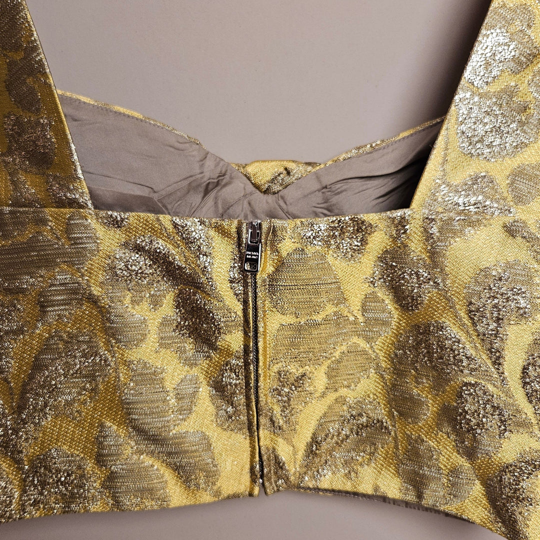 Prada Yellow Metallic Floral Jacquard Crop Top