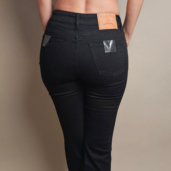 Valentino Garavani Black V-Logo Pocket Stretch Flare Jeans