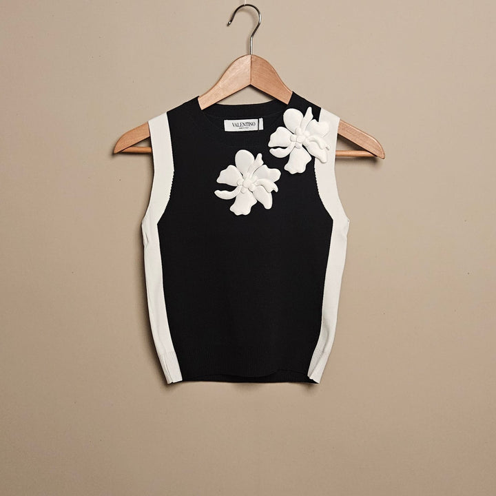 Valentino Flower knit sleeveless sweater black