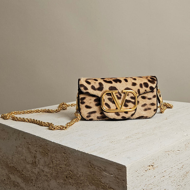 Valentino Garavani- Pony Hair Leopard V-logo Small Loco Shoulder Bag