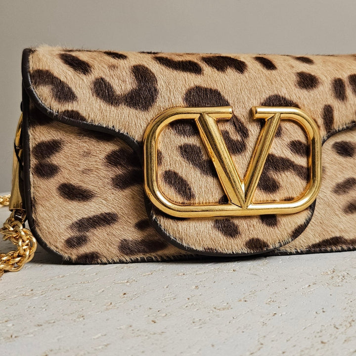 Valentino Garavani- Pony Hair Leopard V-logo Small Loco Shoulder Bag