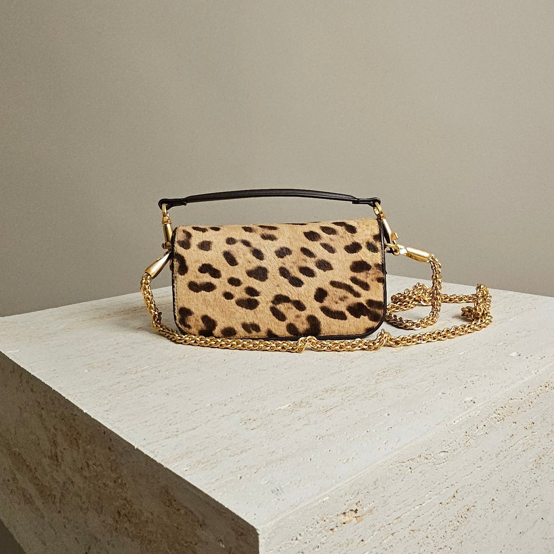 Valentino Garavani- Pony Hair Leopard V-logo Small Loco Shoulder Bag