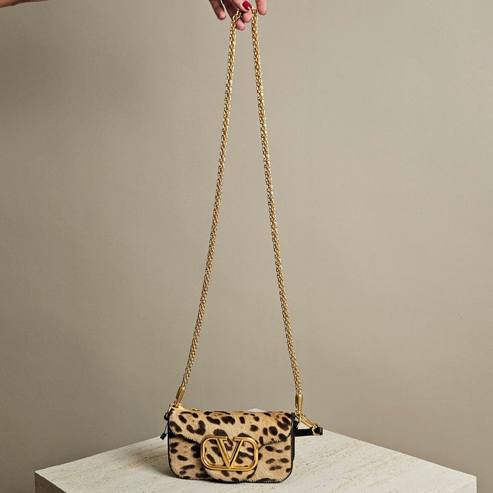 Valentino Garavani- Pony Hair Leopard V-logo Small Loco Shoulder Bag