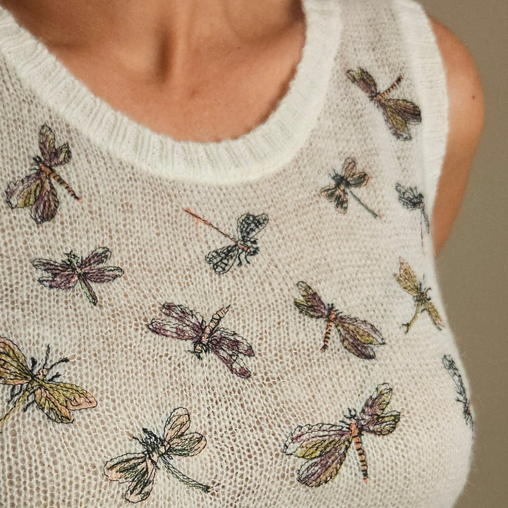 Christian Dior- White Mohair and Alpaca Blend Knit with Dragonfly Tank