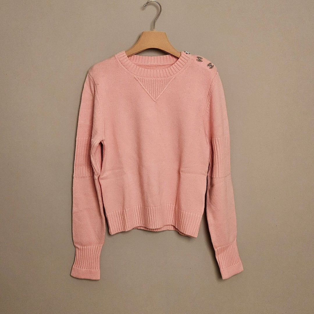 Chanel Cashmere Wool Sweater with Logo Shoulder