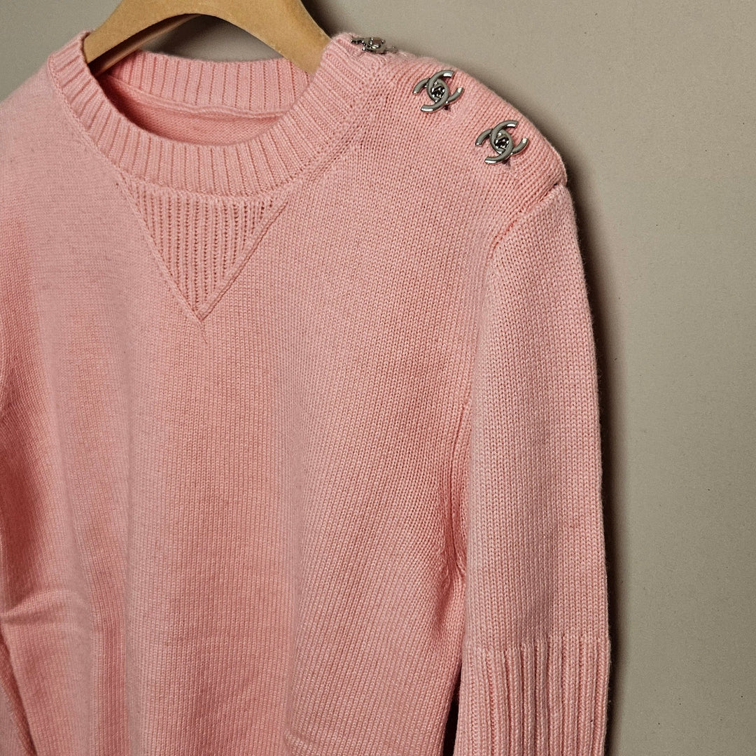 Chanel Cashmere Wool Sweater with Logo Shoulder