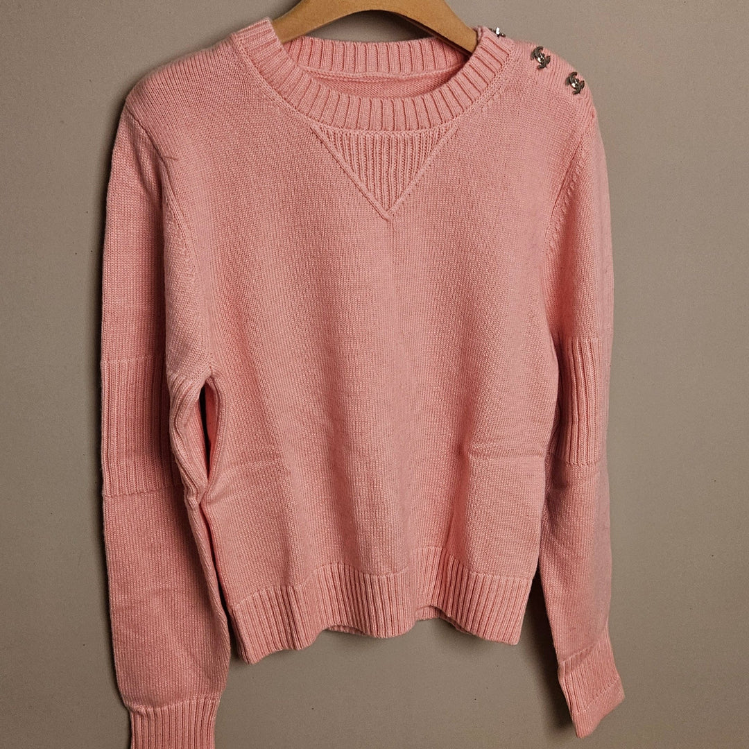 Chanel Cashmere Wool Sweater with Logo Shoulder