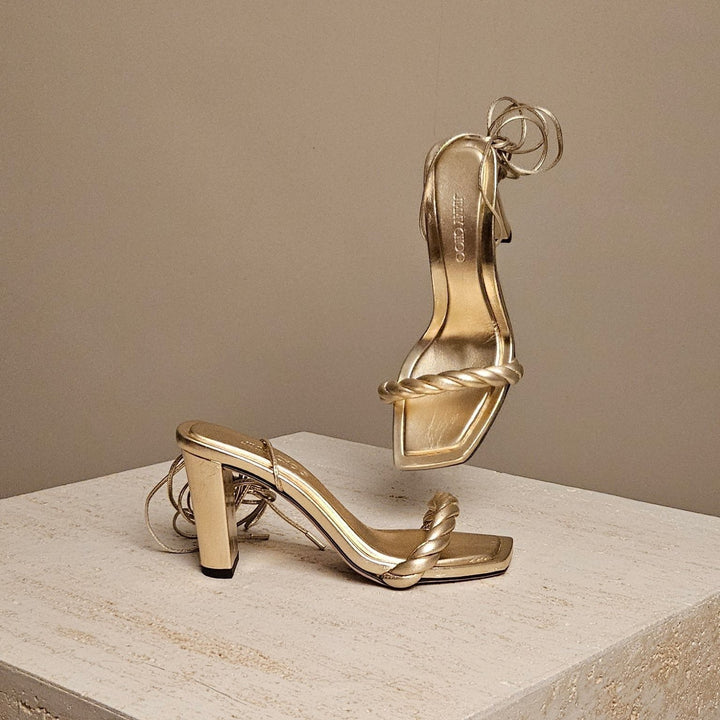 Jimmy Choo Diosa Sandal 85 Gold Leather