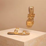 Chain 1967 Slides Gold Leather/PVC