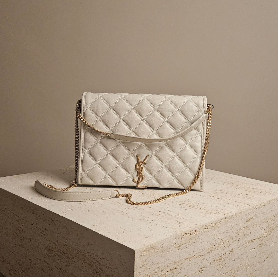 Saint Laurent Becky Chain Shoulder Bag Quilted White Leather