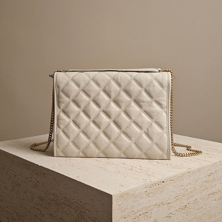 Saint Laurent Becky Chain Shoulder Bag Quilted White Leather