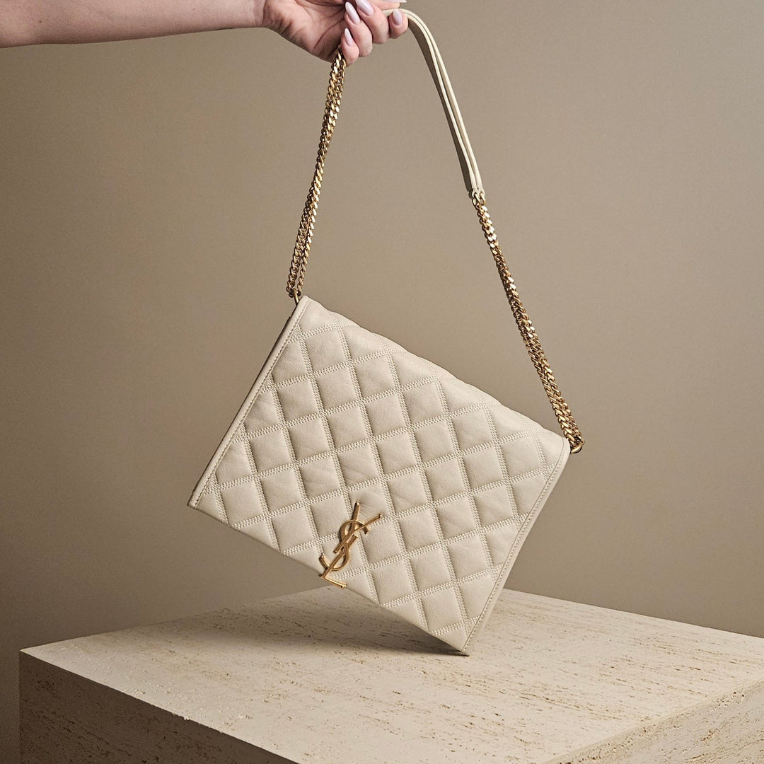 Saint Laurent Becky Chain Shoulder Bag Quilted White Leather