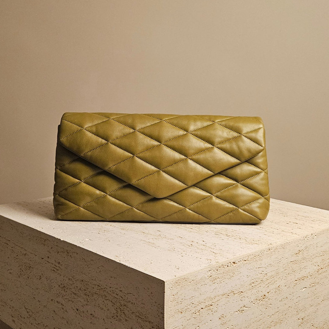 Saint Laurent Sade Puffy Clutch Bag Green Leather